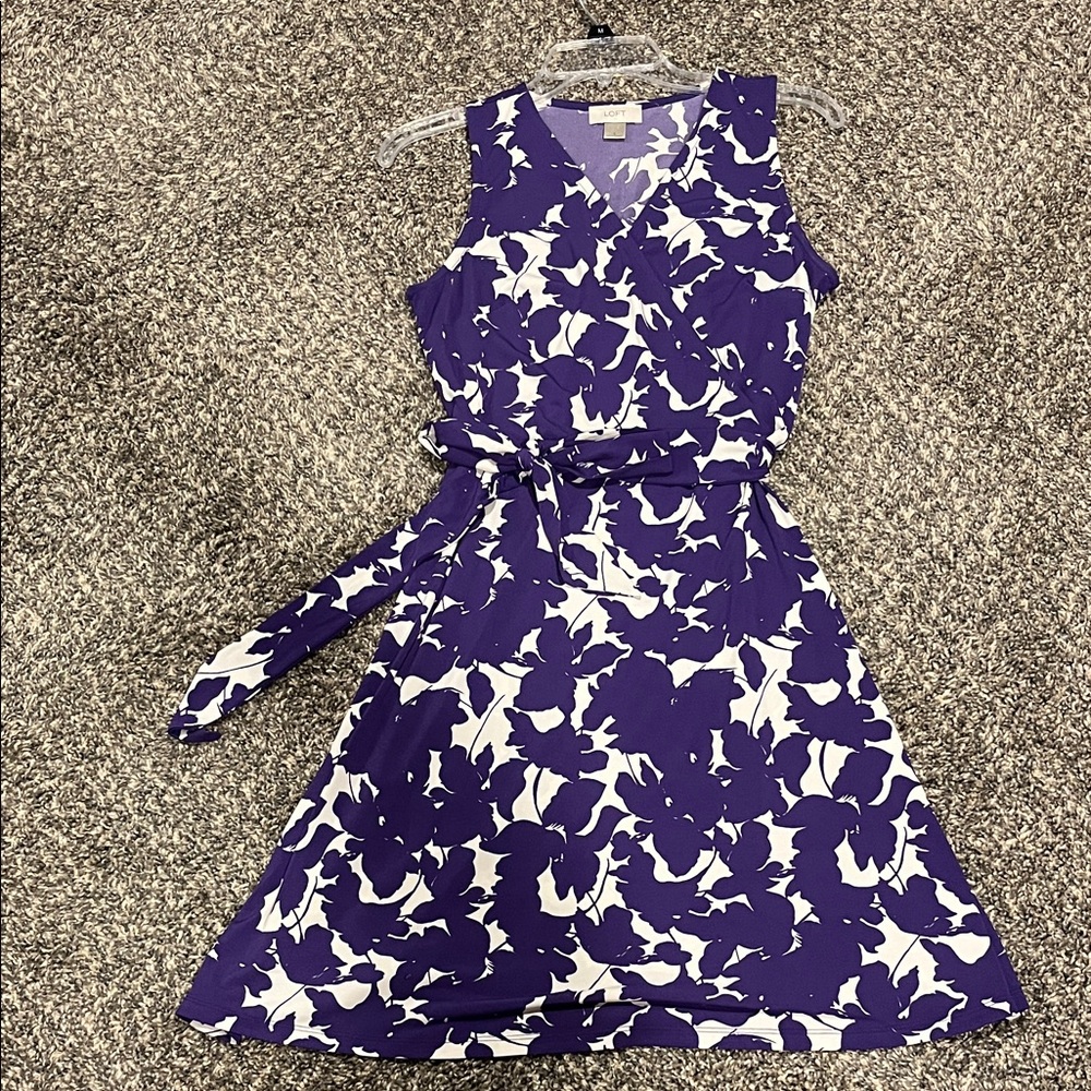 Purple and White Floral Wrap Loft Dress